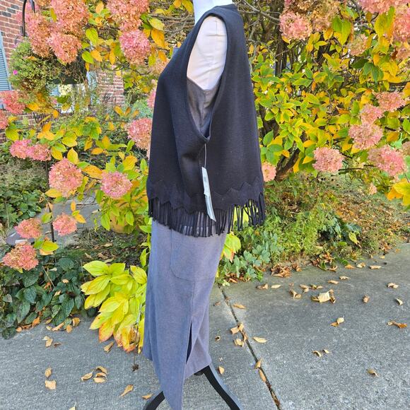 Vintage with Tags Maggie London Woman Black Fringed Vest Wool Blend size 2X Boho - Picture 7 of 12